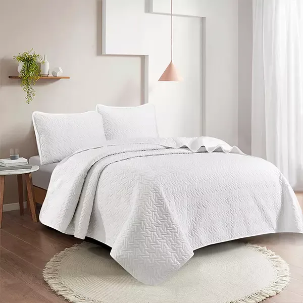 Nova Home "Cross" Bed Spread Set - 3 Pcs - Twin - White & White product thumbnail 2