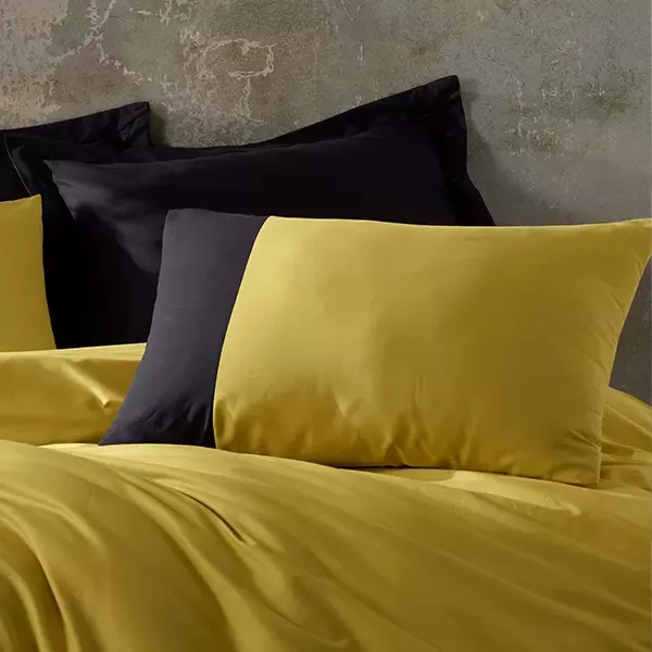 Nova Home Plain Duvet Cover Set - 100% Cotton - King & Super King - 4 Pcs - Yellow & Black product thumbnail 4