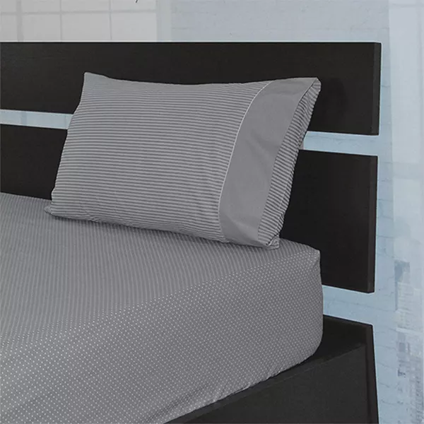 Cannon Dots & Stripes Fitted Sheet Set - Poly Cotton - Single & Twin - 2 Pcs - Grey