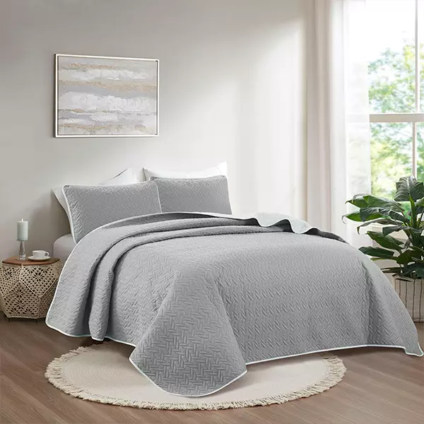Nova Home "Cross" Bed Spread Set - 4 Pcs - King - Silver & Grey