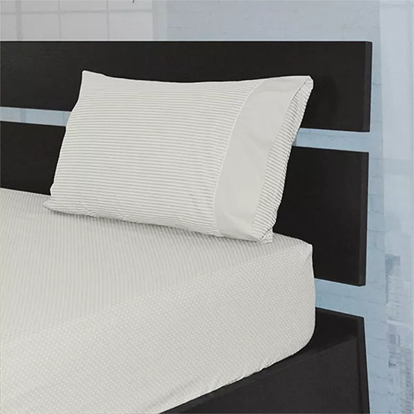 Cannon Dots & Stripes Bed Sheet Set (Fitted, Flat & Pillowcase) - Poly Cotton - King & Super King - 4 Pcs - Ivory
