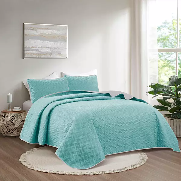 Nova Home "Cross" Bed Spread Set - 4 Pcs - King - Silver & Jade