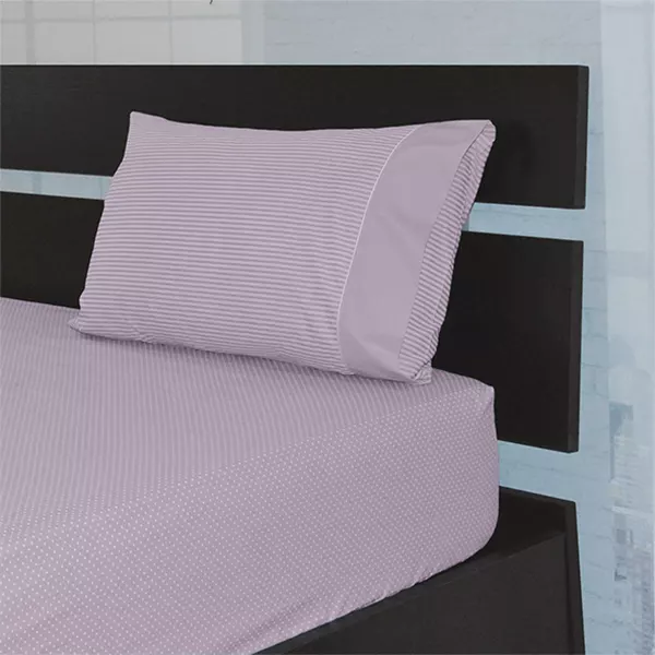Cannon Dots & Stripes Bed Sheet Set (Fitted, Flat & Pillowcase) - Poly Cotton - Queen - 4 Pcs - Lilac