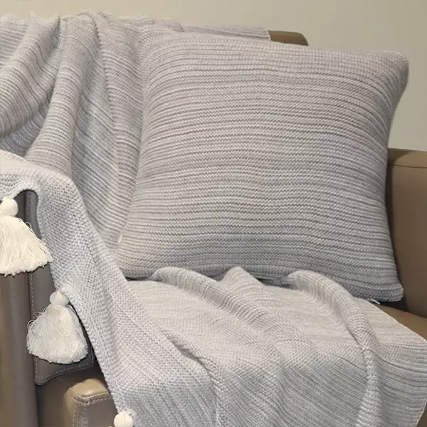 Nova Home Marled Hand Knitted Cushion Cover - 100% Cotton - 45x45 cm - Grey & Natural