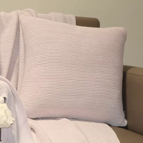 Nova Home Marled Hand Knitted Cushion Cover - 100% Cotton - 45x45 cm - Pink & Natural