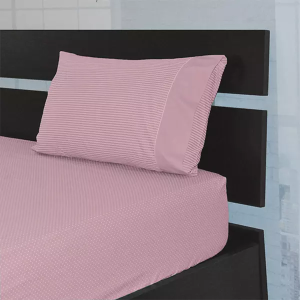 Cannon Dots & Stripes Fitted Sheet Set - Poly Cotton - Queen - 3 Pcs - OldRose