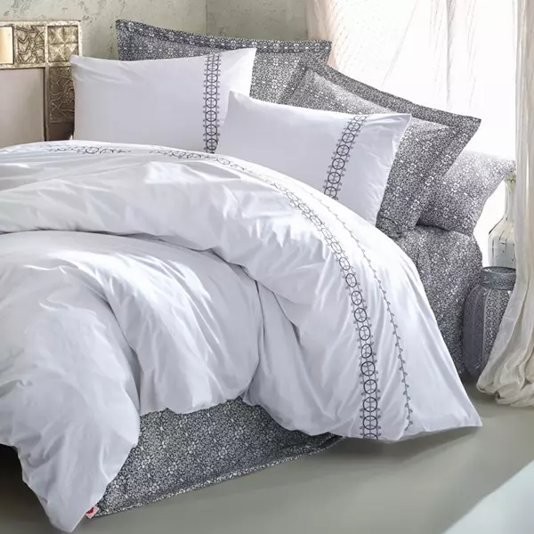 Nova Home Paola Embroidered Duvet Cover Set - 100% Cotton - King & Super King - 6 Pcs - Grey