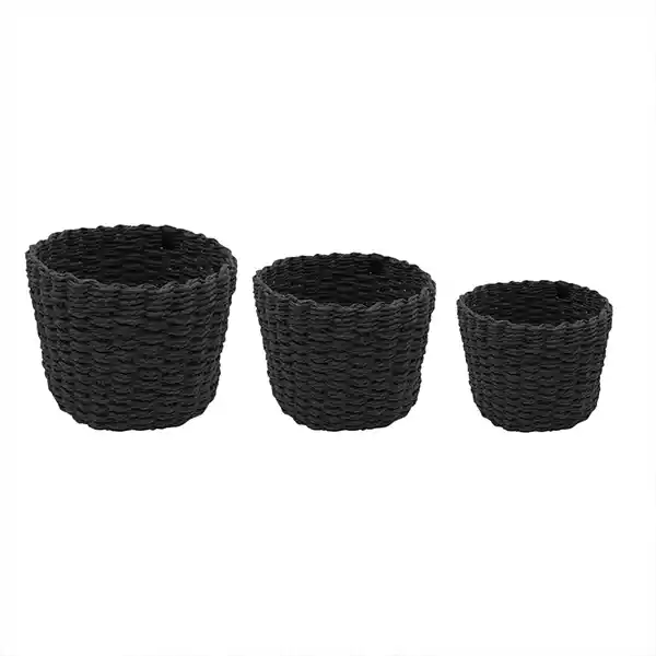 Weva Rattique Faux Rattan Storage Basket Set - 3 Pcs - Black