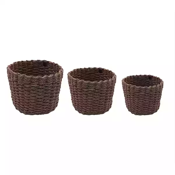 Weva Rattique Faux Rattan Storage Basket Set - 3 Pcs - Dark Brown