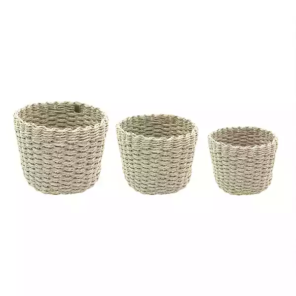 Weva Rattique Faux Rattan Storage Basket Set - 3 Pcs - Ivory