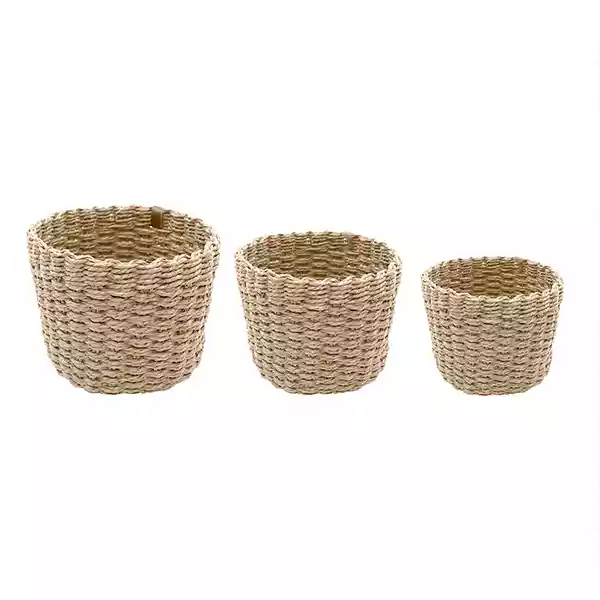 Weva Rattique Faux Rattan Storage Basket Set - 3 Pcs - Natural