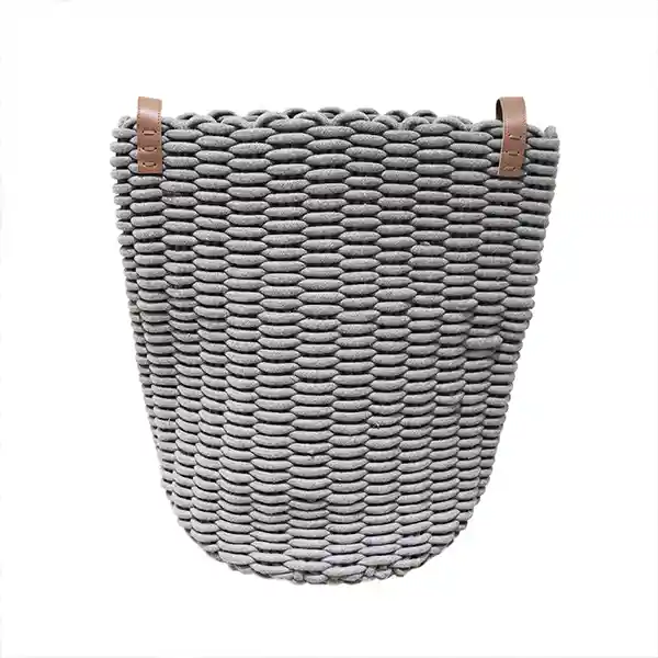 Weva Ridger Cotton Laundry Basket With Leather Handle - Grey