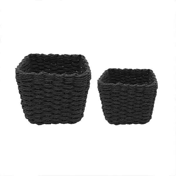 Weva Spectrum Faux Rattan Storage Basket Set - 2 Pcs - Black