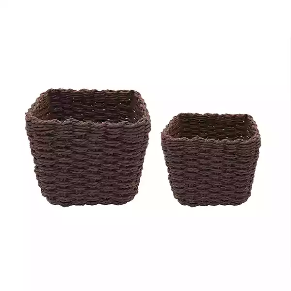 Weva Spectrum Faux Rattan Storage Basket Set - 2 Pcs - Dark Brown