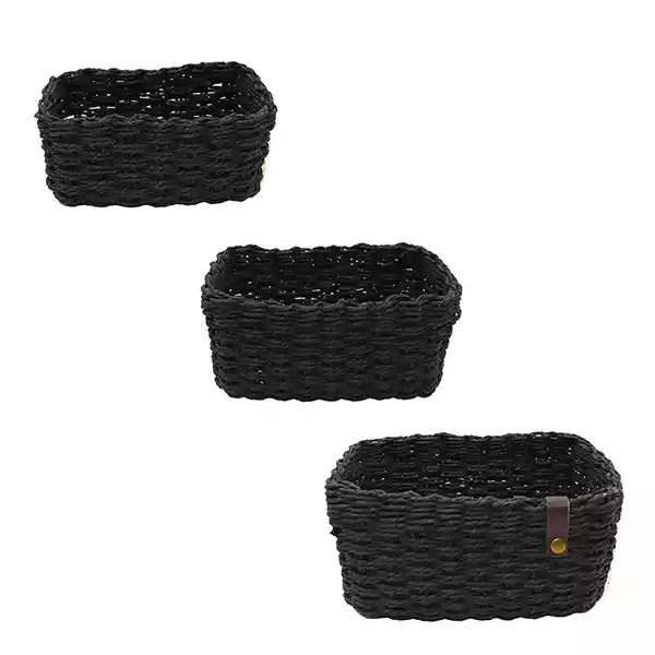 Weva Stack Faux Rattan Storage Basket Set - 3 Pcs - Black