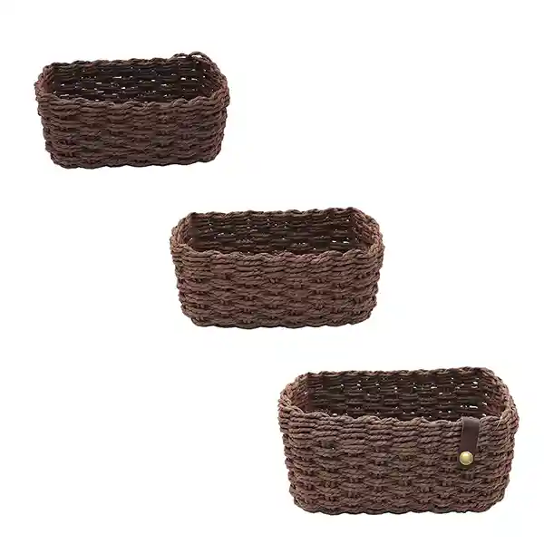 Weva Stack Faux Rattan Storage Basket Set - 3 Pcs - Dark Brown
