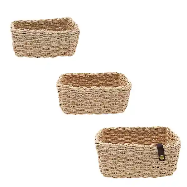 Weva Stack Faux Rattan Storage Basket Set - 3 Pcs - Natural