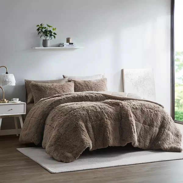 Nova Home Malea Winter Long Shaggy Fur Comforter Set - Taupe (Available in Sizes)