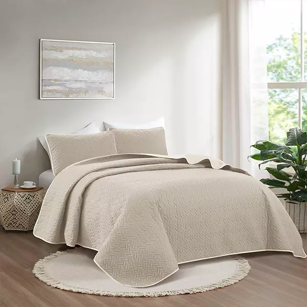 Nova Home "Cross" Bed Spread Set - 4 Pcs - King - Taupe & Ivory