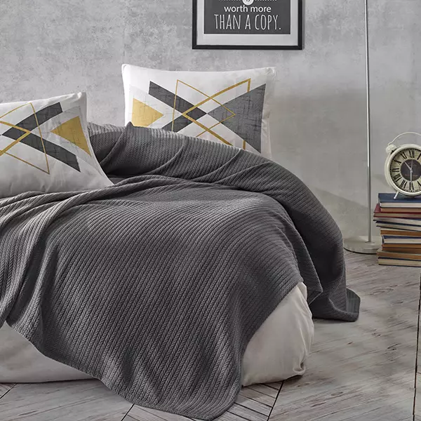 Nova Home Trigon Pique Bedspread Set - 100% Cotton - King & Super King - 4 Pcs - Antracite
