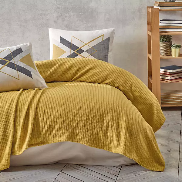 Nova Home Trigon Pique Bedspread Set - 100% Cotton - Single & Twin - 3 Pcs - Yellow