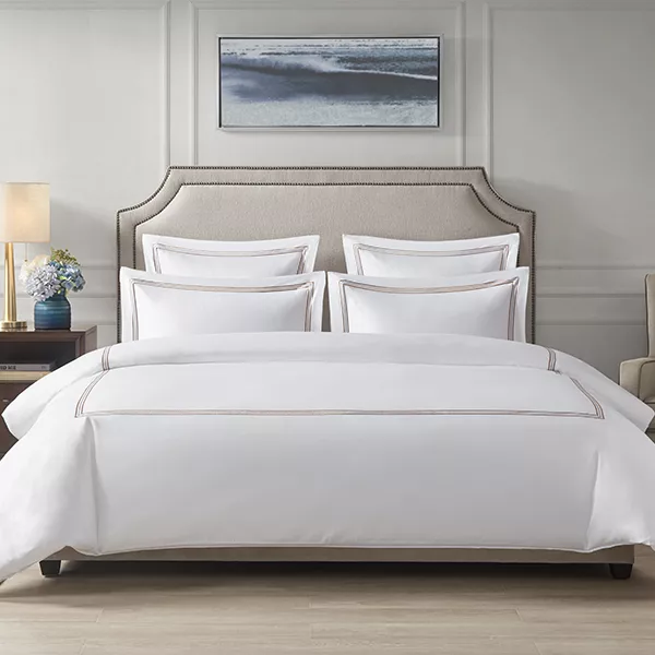 Nova Home Venice Duvet Cover Set - 100% Cotton, 600 Thread Count - Queen - White & Beige