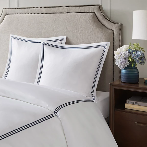 Nova Home Venice Euro Sham Set - 100% Cotton, 600 Thread Count - 2 Pcs - White & Navy