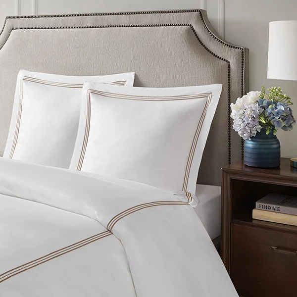 Nova Home Venice Euro Sham Set - 100% Cotton, 600 Thread Count - 2 Pcs - White & Beige