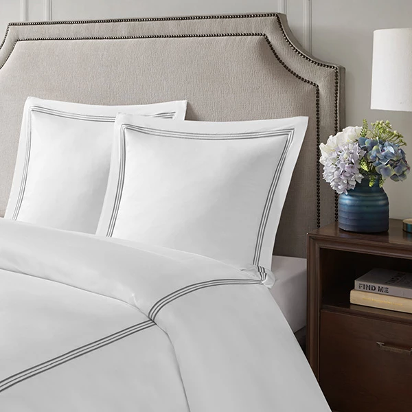 Nova Home Venice Euro Sham Set - 100% Cotton, 600 Thread Count - 2 Pcs - White & Grey