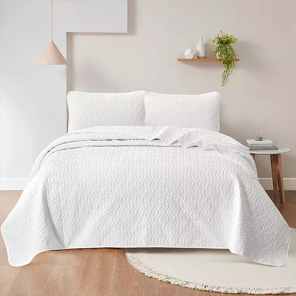 Nova Home "Cross" Bed Spread Set - 4 Pcs - King - White & White