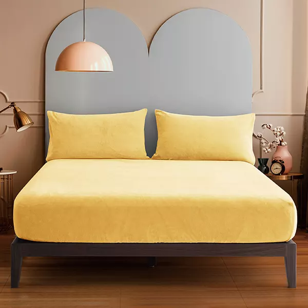 Nova Home WarmFit Winter Microfleece Fitted Sheet Set - King & Super King - 3 Pcs - Yellow (Available in Sizes)