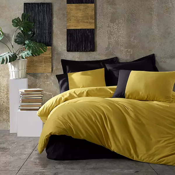 Nova Home Plain Duvet Cover Set - 100% Cotton - King & Super King - 4 Pcs - Yellow & Black